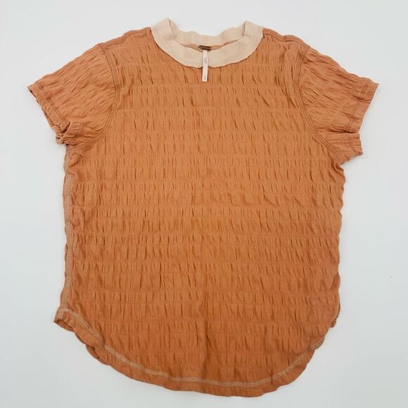 Free people | Peach Textured Women's ringer Top | size small - Picture 2 of 7